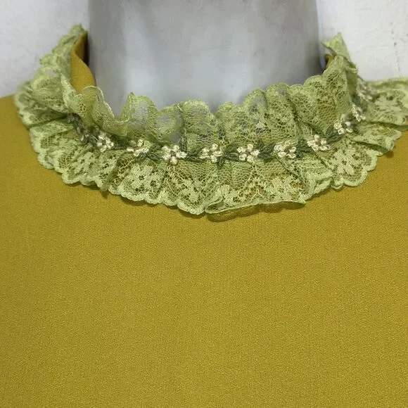 vintage lorrie deb green lace collar long sleeve bow waist modesty dress Size 9 - Picture 7 of 11